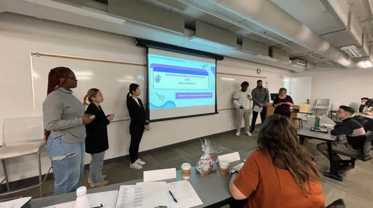 A photo of a promotional video highlighting soil phosphorus loss, water quality analysis for University of Winnipeg website.