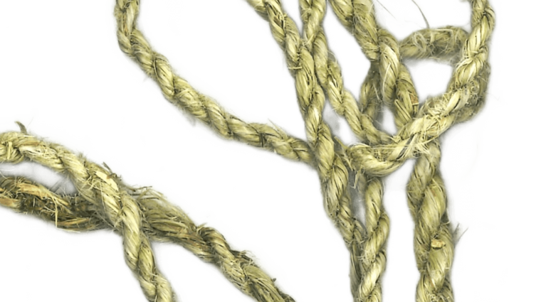 A close up view of tightly twisted two ply twine in various shades of green. The image is so zoomed in that one can see individuals fibres.